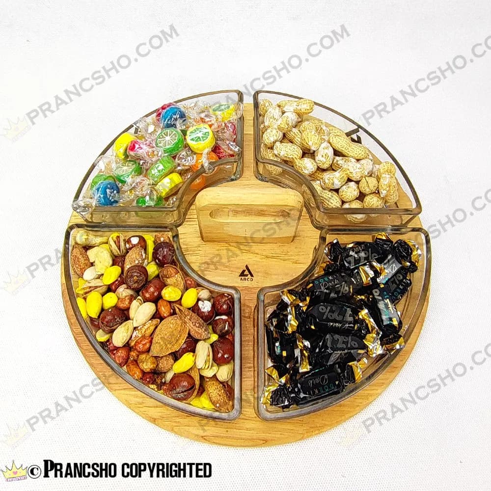 اردور و مزه خوری چهار خانه شیشه ای با استند دسته دار چوبی اوکیا — تصویر ۷