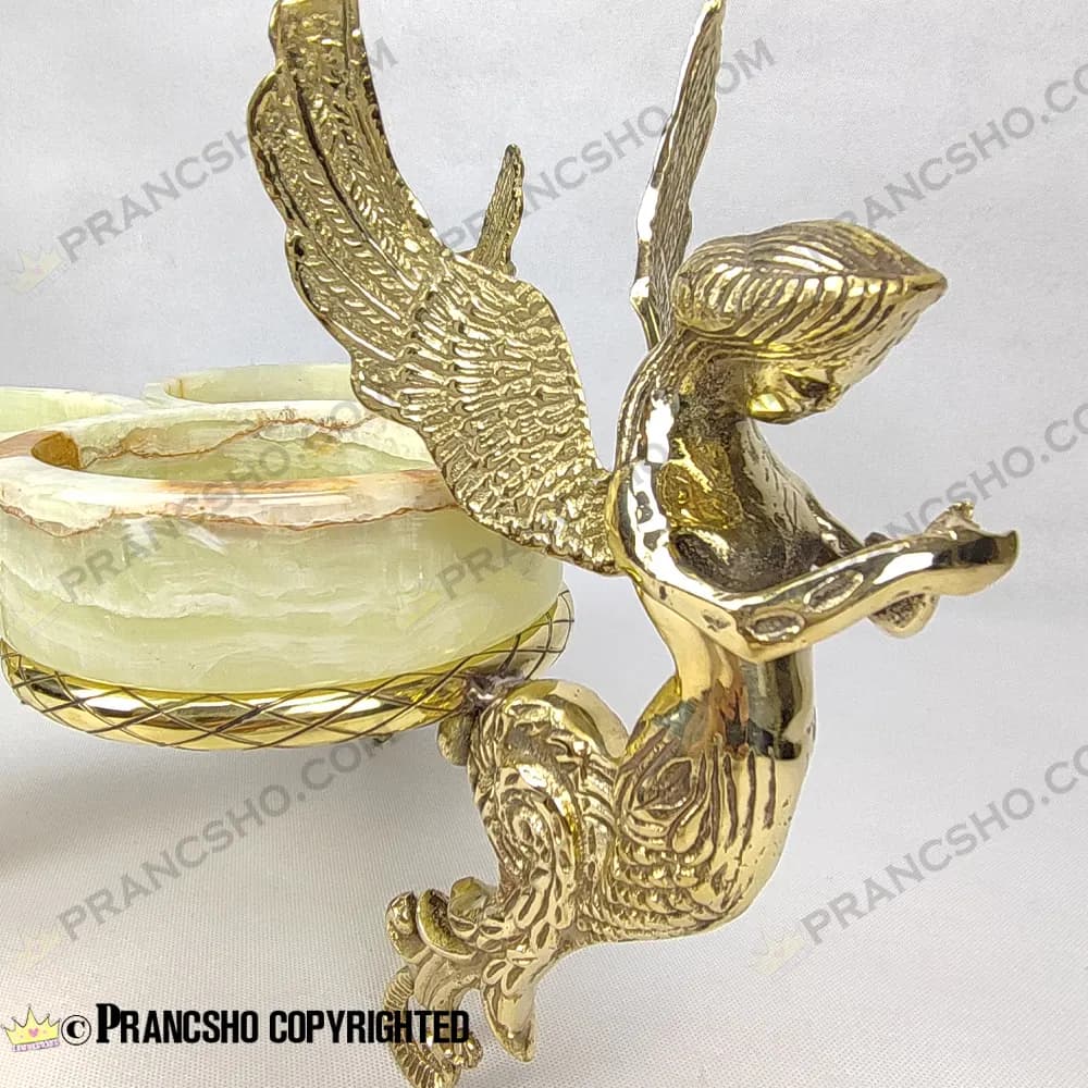 سرویس پذیرایی سنگ مرمر نباتی قهوه‌ای با پایه برنجی طرح آنجل — تصویر ۵