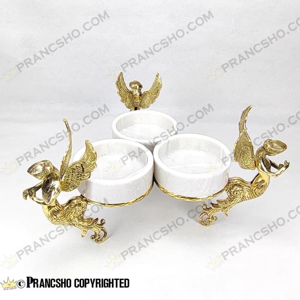 اردور خوری سه خانه سنگ سفید ازنا با پایه برنجی طرح آنجل
