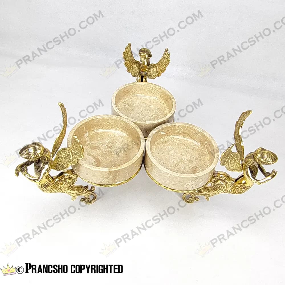 اردور خوری سه خانه سنگ پارادایس نسکافه‌ای با پایه برنجی طرح آنجل — تصویر ۶
