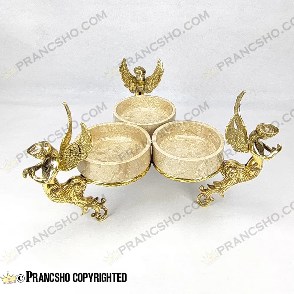 اردور خوری سه خانه سنگ پارادایس نسکافه‌ای با پایه برنجی طرح آنجل