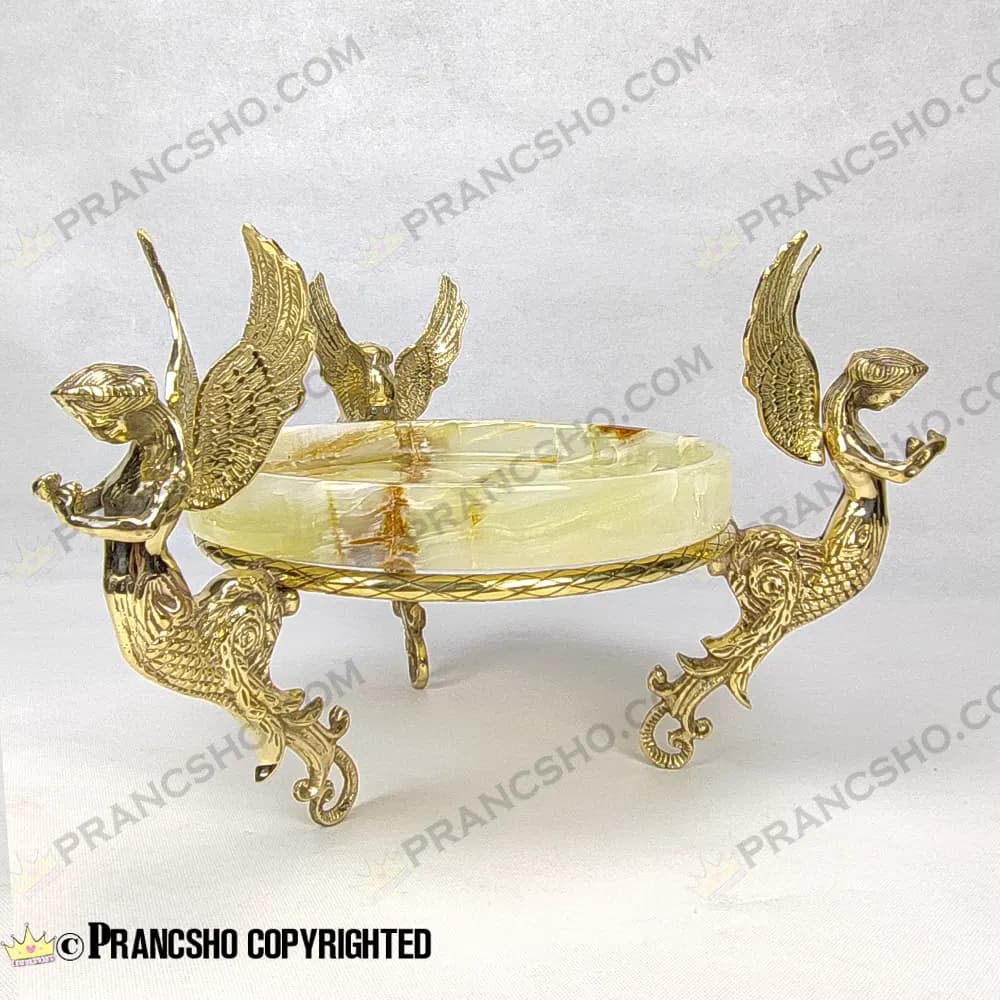 میوه خوری سنگ مرمر نباتی قهوه‌ای با پایه برنجی طرح آنجل — تصویر ۷