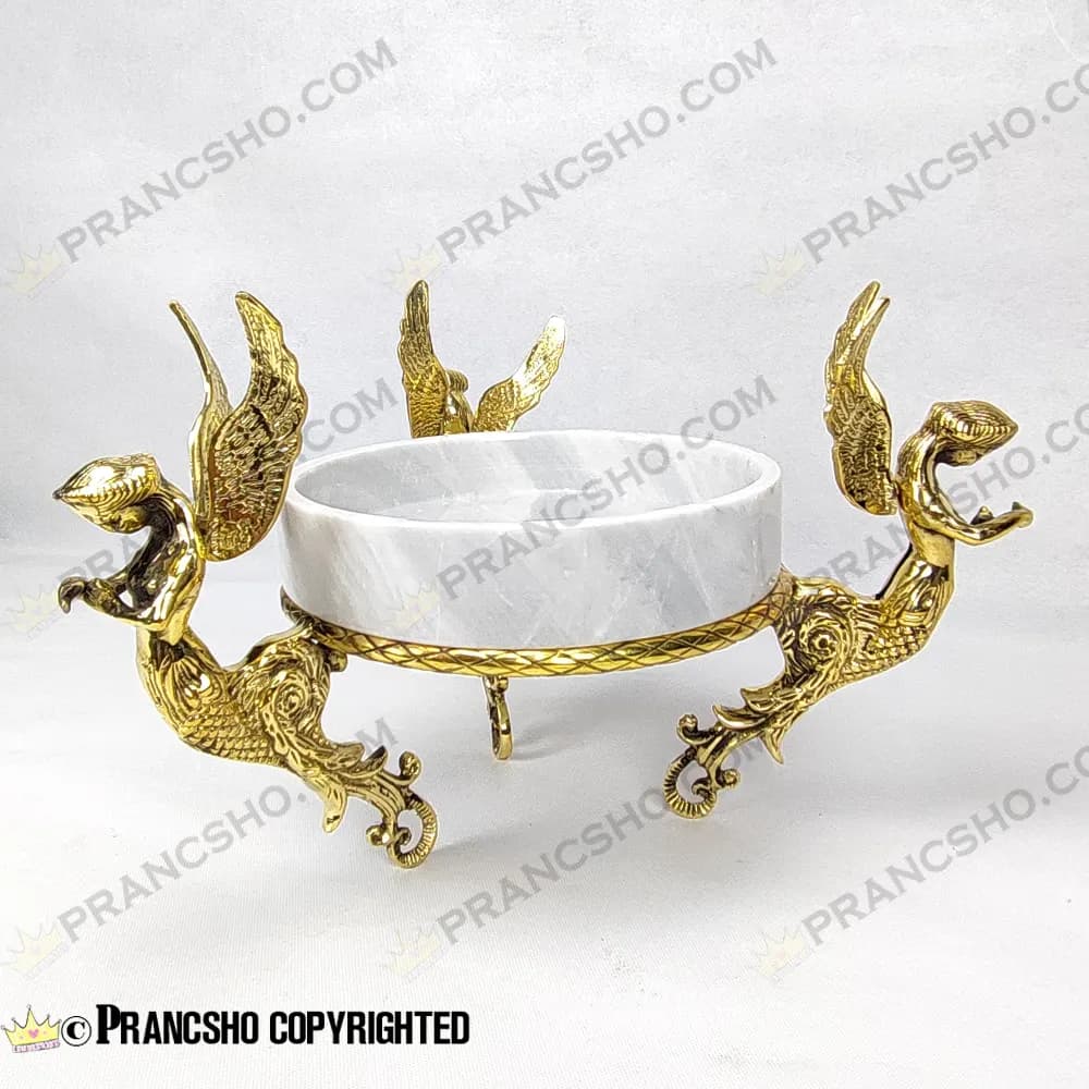 آجیل خوری سنگ سفید ازنا با پایه برنجی طرح آنجل