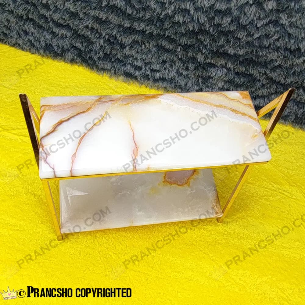 استند سنگی دو طبقه طرح ایفل طلایی سنگ مرمر کرم قهوه‌ای — تصویر ۳