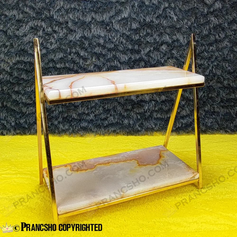 استند سنگی دو طبقه طرح ایفل طلایی سنگ مرمر کرم قهوه‌ای — تصویر ۲