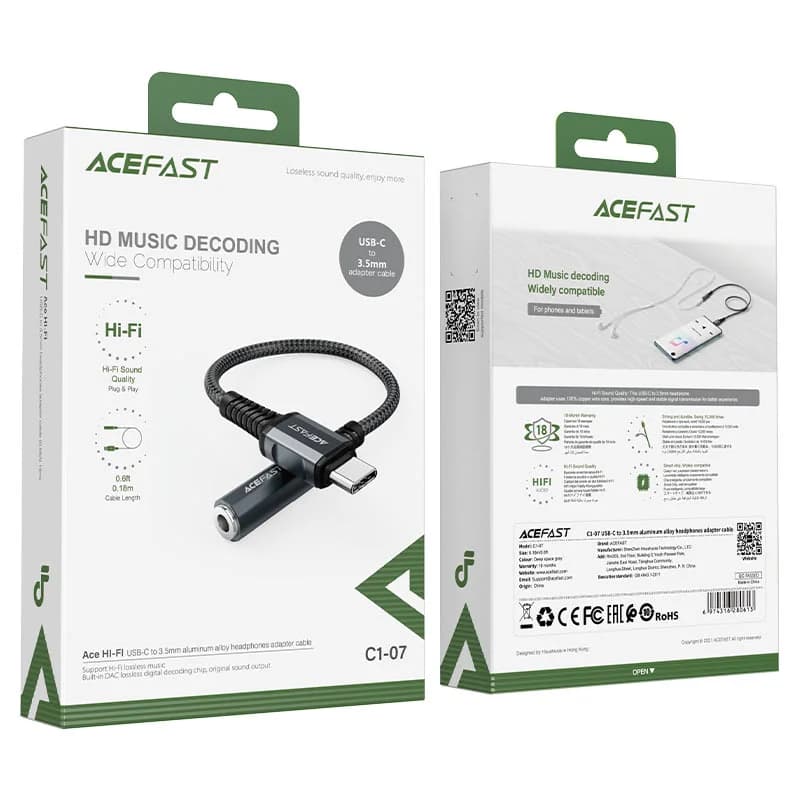 کابل Type C به پورت AUX ایس فست ACEFAST C1-07 طول 18 سانتی متر — تصویر ۲
