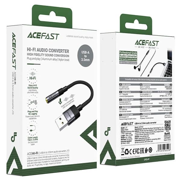 کابل تبدیل USB به پورت AUX ایس فست ACEFAST J13 طول 15 سانتی متر — تصویر ۳