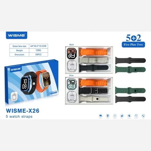 ساعت هوشمند مدل WISME-X26 به همراه ایرپاد شیشه ای و 5 بند جذاب — تصویر ۳
