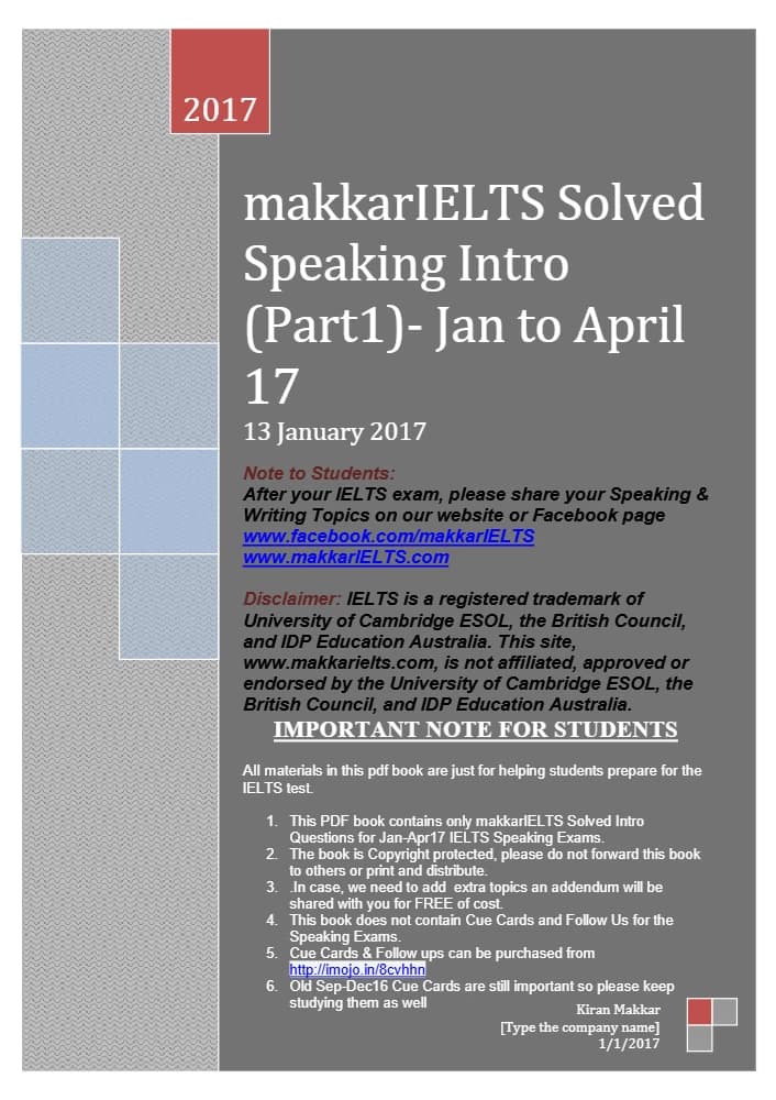 کتاب Makkar IELTS Solved Intro (بخش مقدمه حل‌شده ماکار آیلتس، ژانویه تا آوریل ۲۰۱۷) نسخه انگلیسی PDF