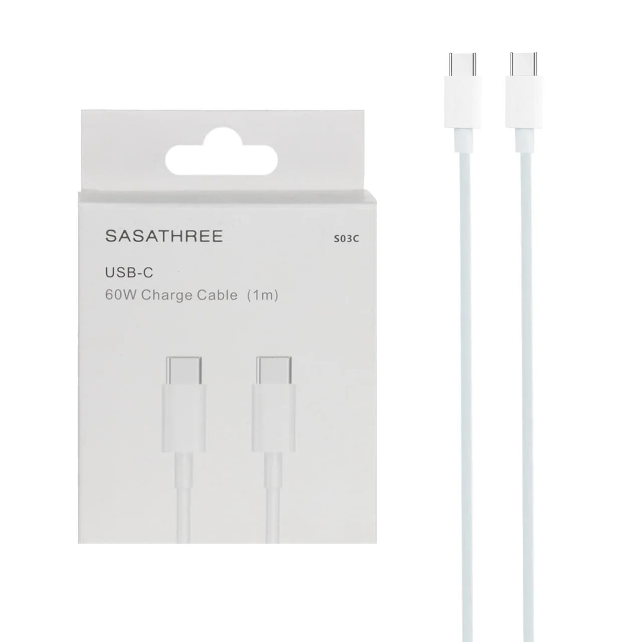کابل شارژ Sasathree Type-C To Type-C مدل S03C – سفید – SMO — تصویر ۲