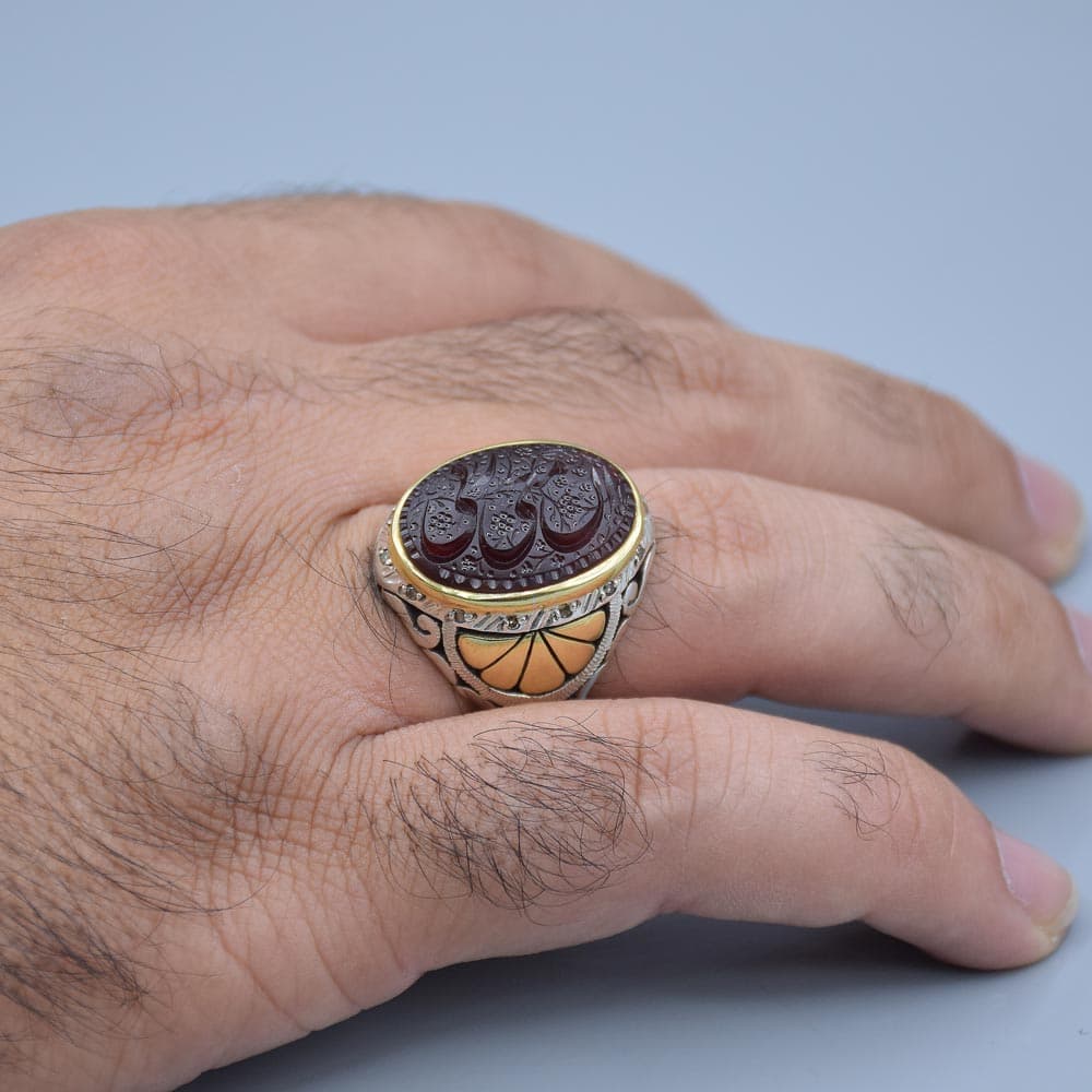انگشتر عقیق یمنی خطی “ان معی ربی” مردانه «کد 6966» — تصویر ۵