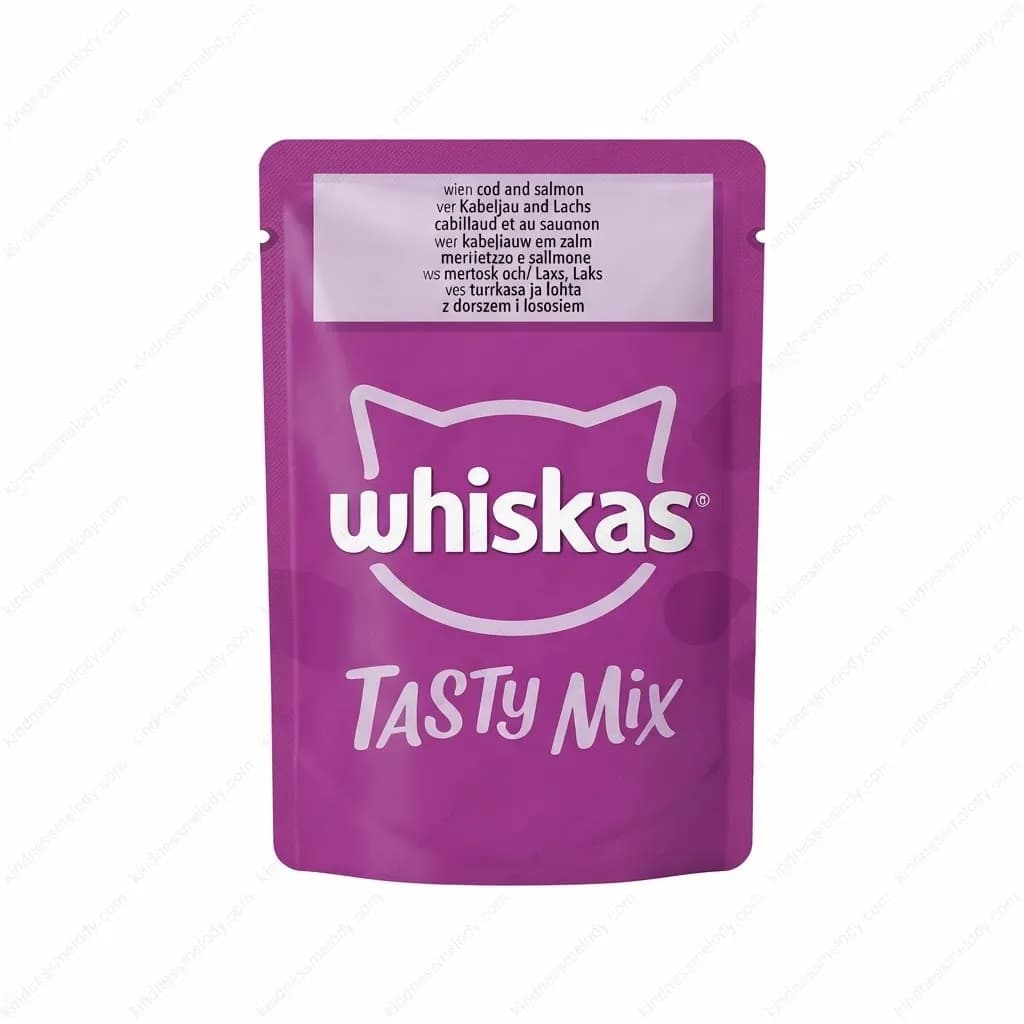 پوچ گربه ویسکاس طعم ماهی کاد و سالمون تیستی میکس Whiskas Tasty Mix Cod and Salmon Pouch ‏85 گرم
