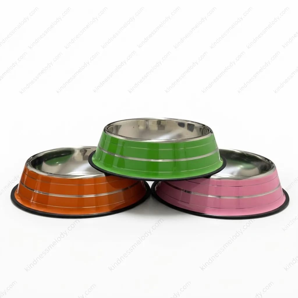 ظرف استیل رنگی شکیل مناسب آب و غذای سگ و گربه Stylish Colored Stainless Steel Bowl for Pets ‏۲۲سانتی‌متر
