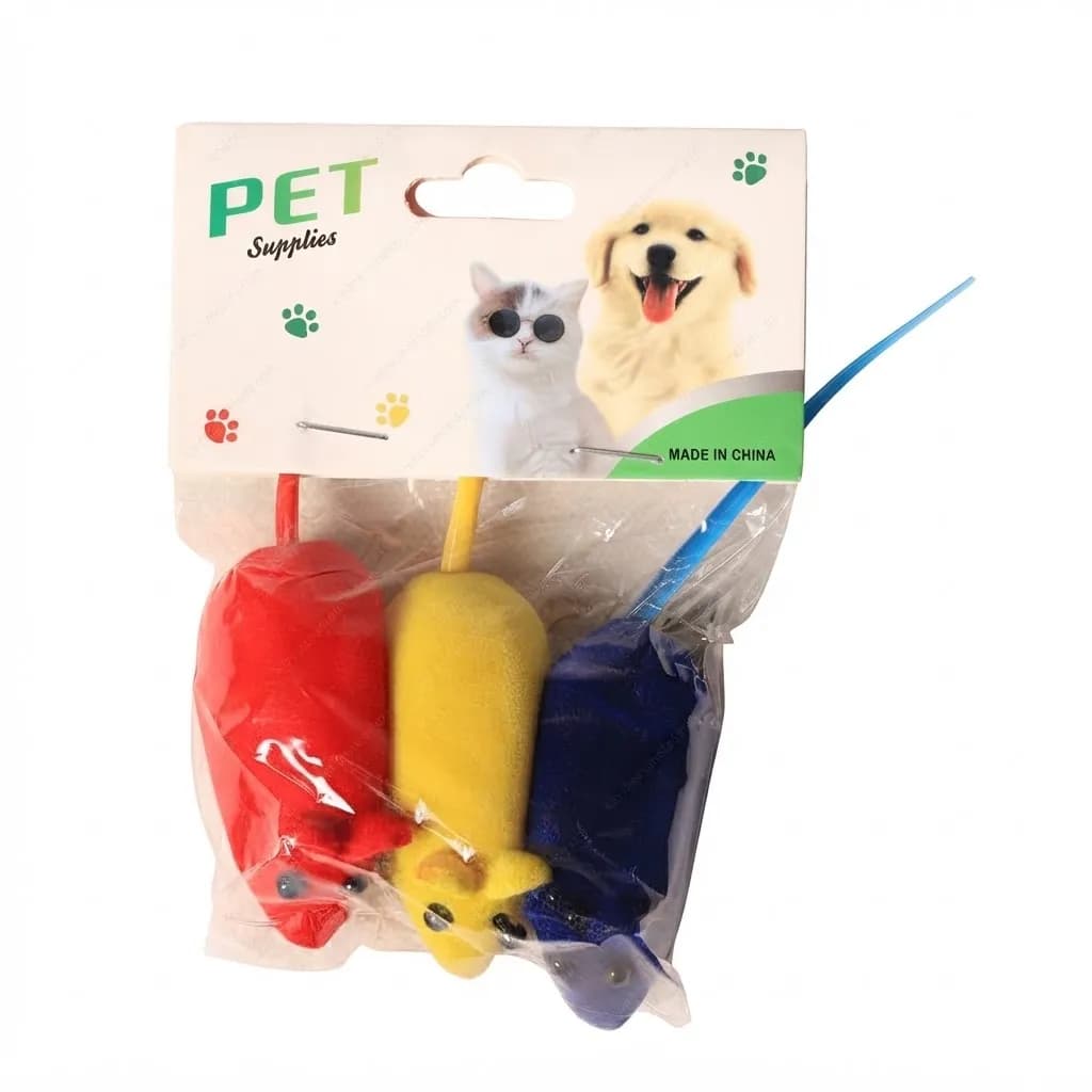 اسباب بازی موش پولیشی برای گربه مدل Mouse Plush Cat Toy بسته 3 عددی