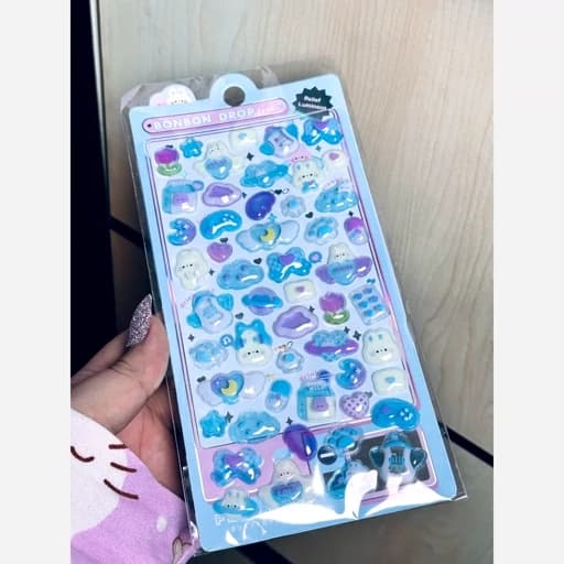 برچسب آبنباتی حبابی شفاف شب تاب نقلی استیکر تزیین و دیزاین اورجینال وارداتی فانتزی کیوت کرومی ملودی سینامورول پینترستی — تصویر ۴