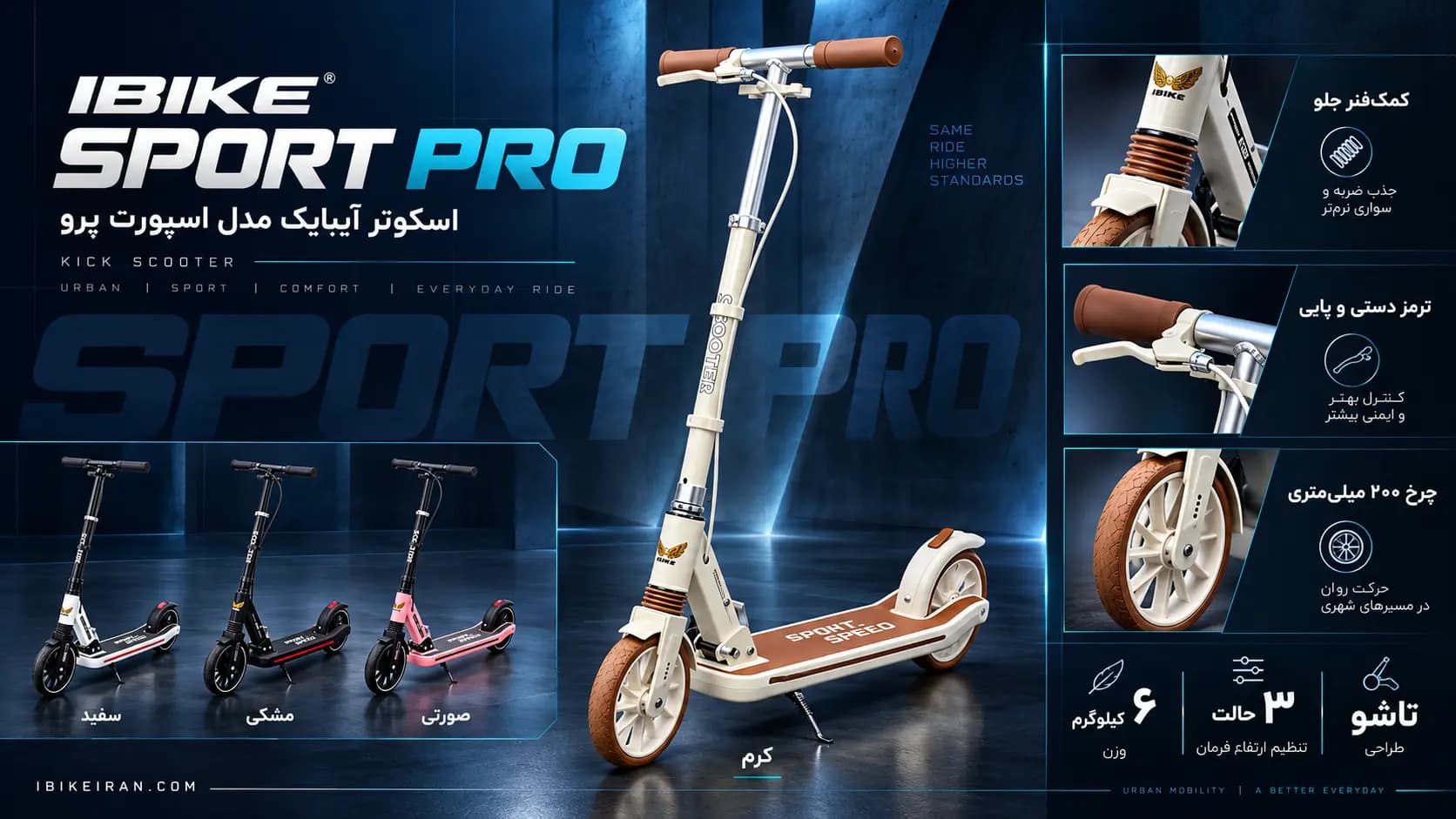 اسکوتر حرفهای آیبایک مدل اسپورت پرو (IBIKE Sport Pro) — تصویر ۶