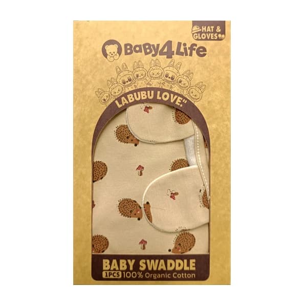 قنداق دورپیچ نوزاد طرح جوجه تیغی کرم برند بی بی 4 لایف baby 4 life کد 8411 — تصویر ۲