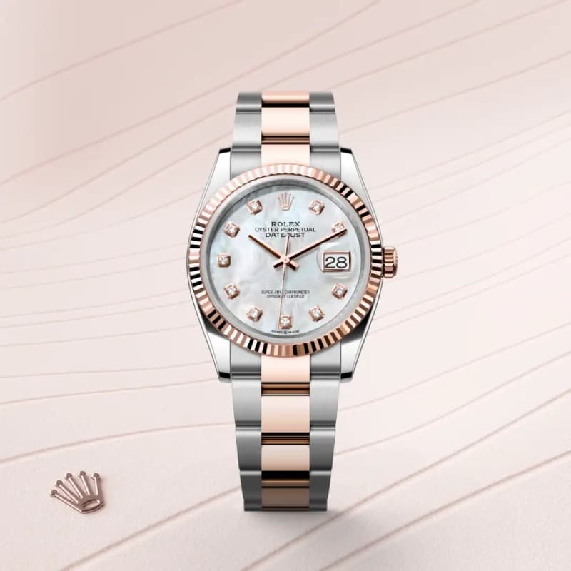 رولکس Datejust 36 مرواریدی سفید نگین‌دار دو رنگ رزگلد | رفرنس M126231-0022 — تصویر ۲