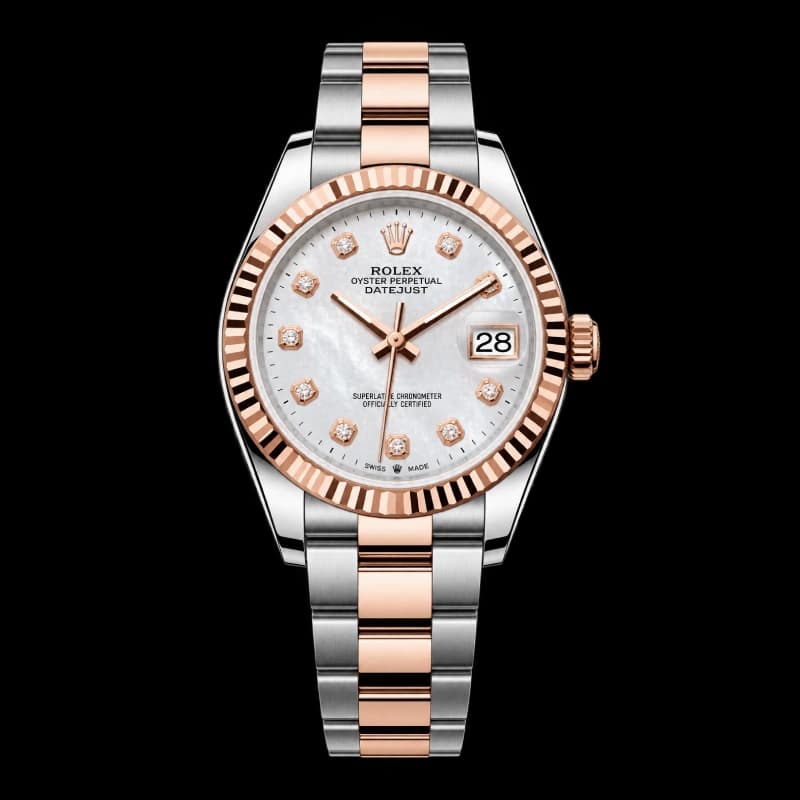 رولکس Datejust 36 مرواریدی سفید نگین‌دار دو رنگ رزگلد | رفرنس M126231-0022 — تصویر ۵