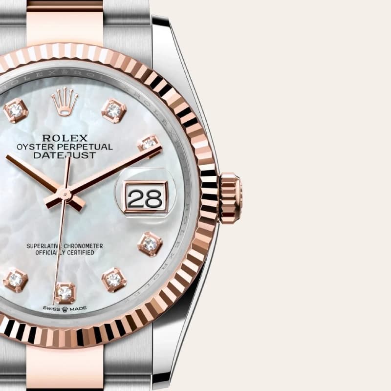 رولکس Datejust 36 مرواریدی سفید نگین‌دار دو رنگ رزگلد | رفرنس M126231-0022 — تصویر ۳