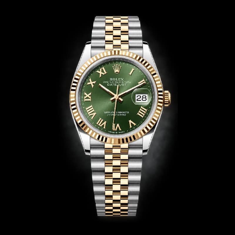 رولکس Datejust 36 سبز زیتونی رومی دو رنگ | رفرنس 126233