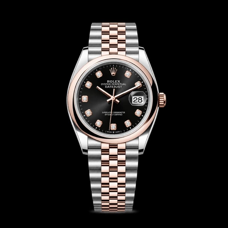 رولکس Datejust 36 مشکی نگیندار دو رنگ رزگلد | رفرنس M126201-0019