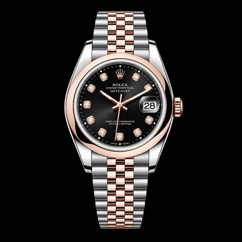رولکس Datejust 36 مشکی نگین‌دار دو رنگ رزگلد | رفرنس M126201-0019 — تصویر ۵