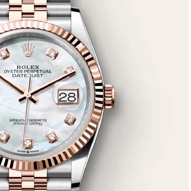 رولکس Datejust 36 مرواریدی سفید نگین‌دار رزگلد | رفرنس M126231-0021 — تصویر ۲