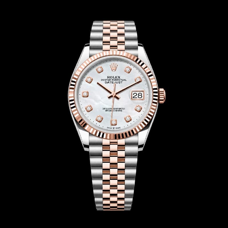 رولکس Datejust 36 مرواریدی سفید نگیندار رزگلد | رفرنس M126231-0021