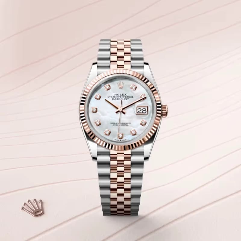 رولکس Datejust 36 مرواریدی سفید نگین‌دار رزگلد | رفرنس M126231-0021 — تصویر ۳