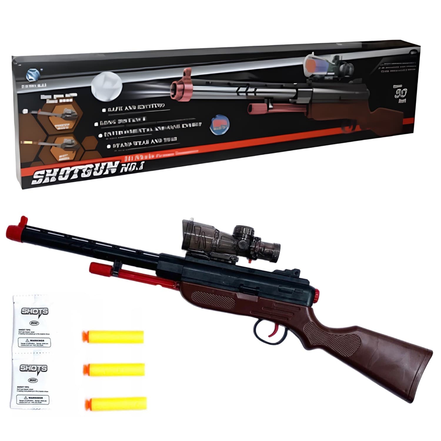 اسباب بازی تفنگ ناب سل مدل شاتگان چراغدار دوکاره کد SHOTGUN M30 NO.1 LONG DISTANCE مناسب برای رده سنی نوجوانان — تصویر ۴