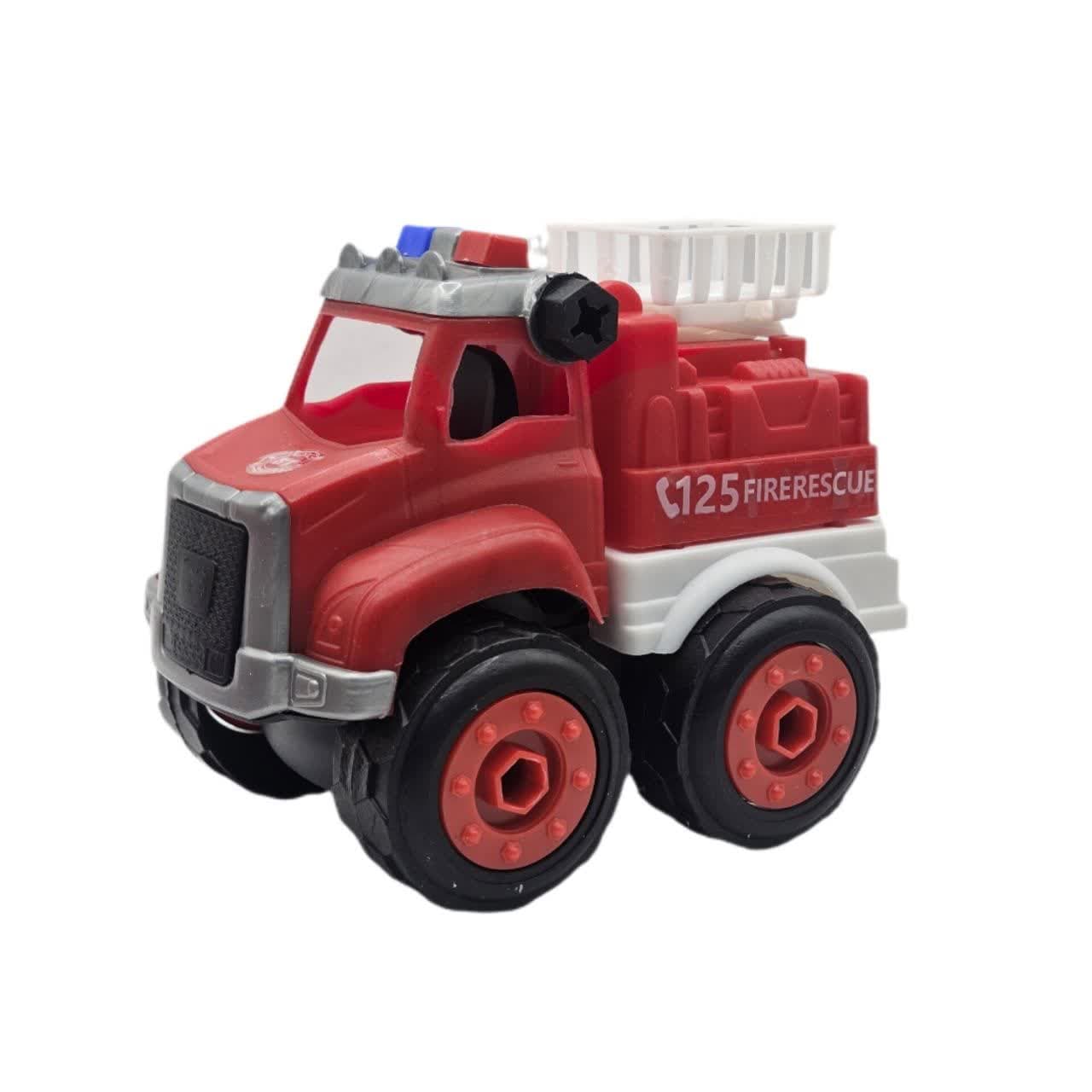 ست ماشین بازی ساختنی ناب سل مدل بالابر و مخزن آب پاش آتش نشانی کد FIRE FIGHTER TRUCK مجموعه 4 عددی به همراه آچار و پیچ گوشتی — تصویر ۵