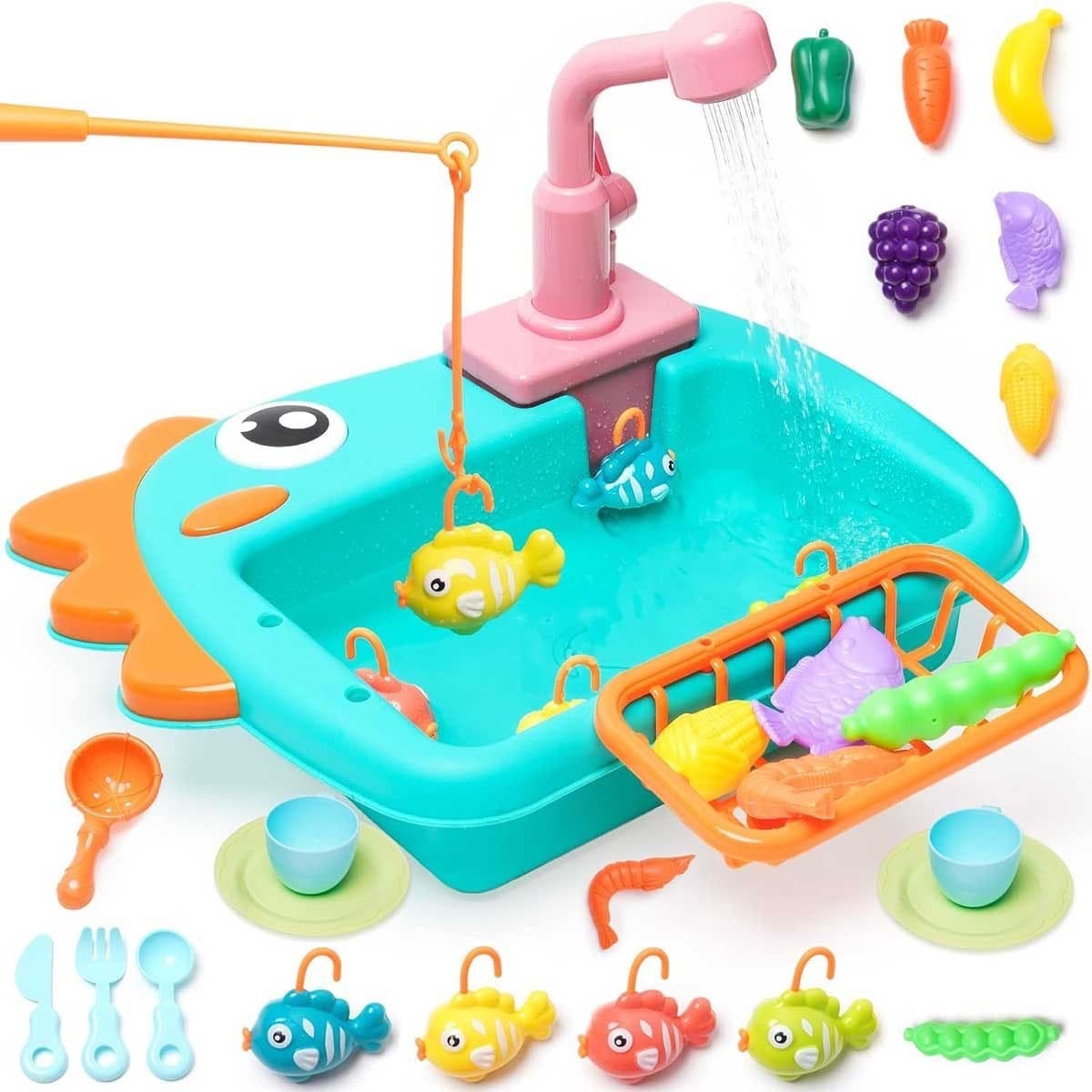 اسباب بازی ناب سل مدل سینک ظرفشویی طرح دایناسور بامزه مجموعه 23 عددی کد DINOSAURS KITCHEN SINK ELECTRIC PUMP به همراه پمپ آب الکتریکی و چرخش آب — تصویر ۸