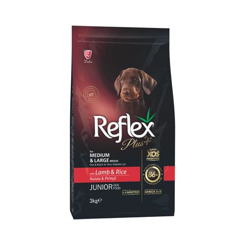 غذاي خشک توله سگ نژاد متوسط و بزرگ رفلکس پلاس بره و برنج Reflex وزن 3 کیلوگرم