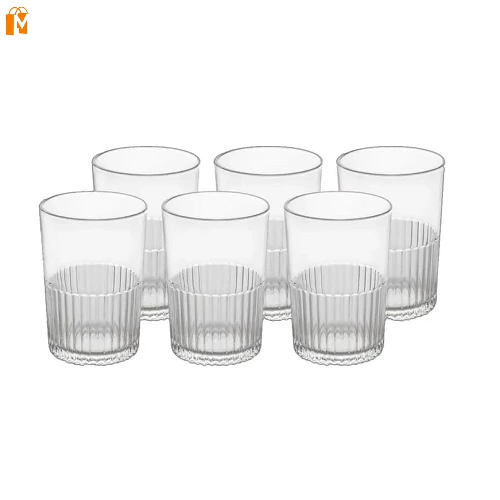 لیوان شیشه ای 6 عددی لیمون مدل شیاردار 500 سی سی