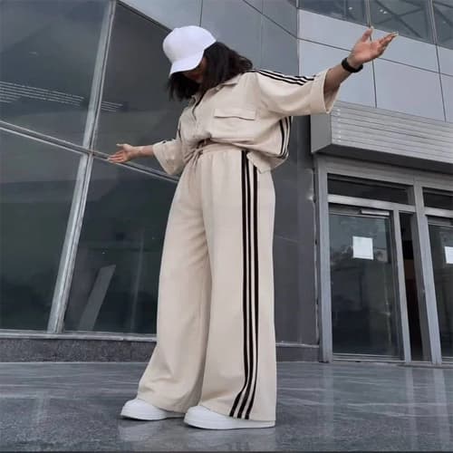 ست 3 خط کتان زارا | فری سایز تا 44، شلوار از بغل سه خط — تصویر ۳