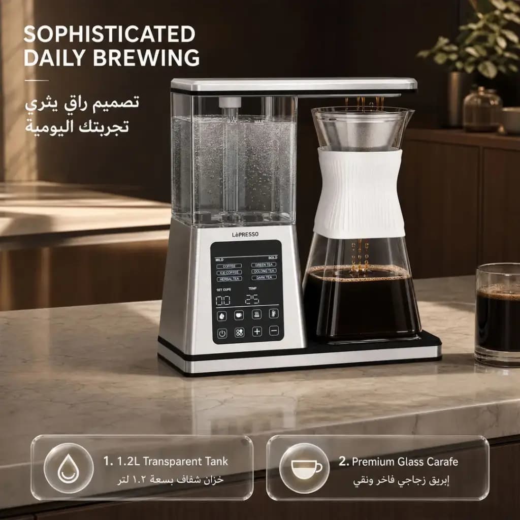 قهوهساز و چایساز دیجیتال LePresso Crystal Brew با ظرفیت 1.2 لیتر – Silver — تصویر ۸