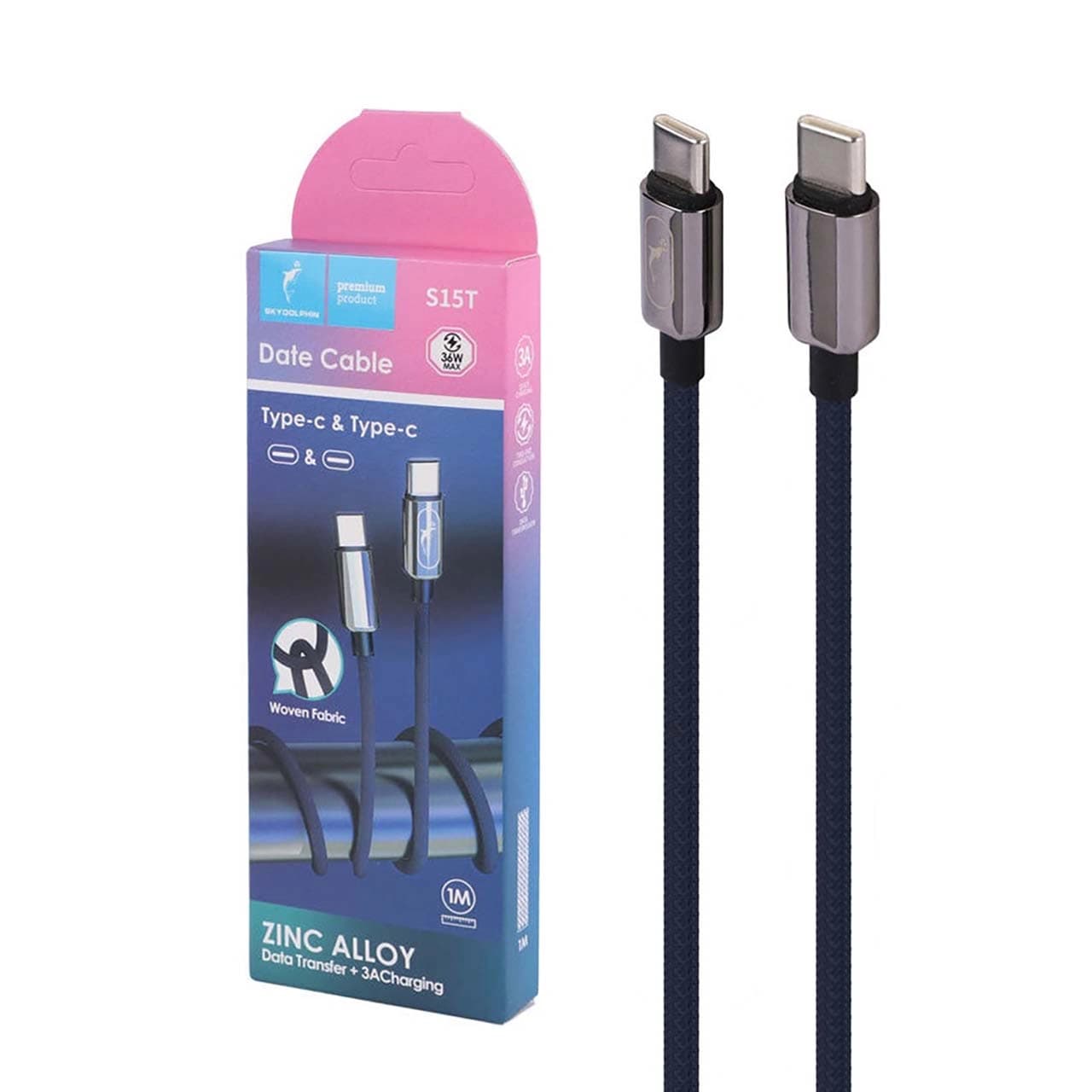 کابل شارژ فست Sky Dolphin Type-C To Type-C مدل S15T – سرمه ای – TCO