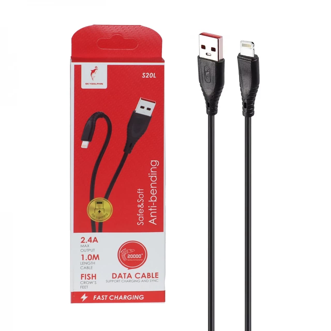 کابل شارژ فست آیفون Sky Dolphin مدل S20L – مشکی – TCO