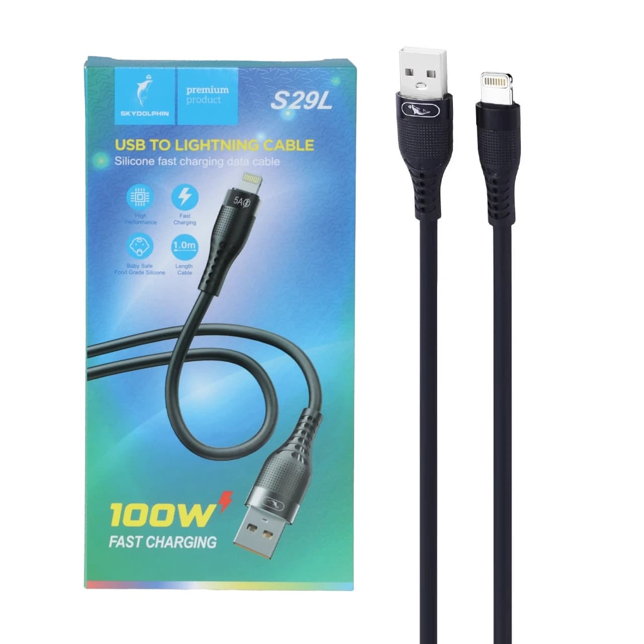 کابل شارژ فست آیفون Sky Dolphin مدل S29L – مشکی – TCO