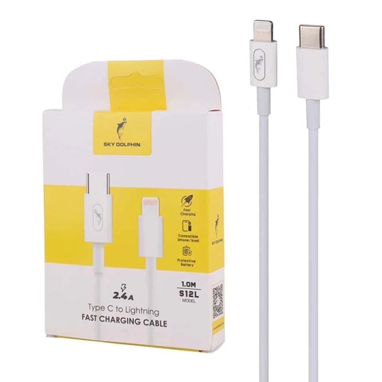 کابل شارژ فست Sky Dolphin Type-C To Lightning مدل S12L – سفید – TCO