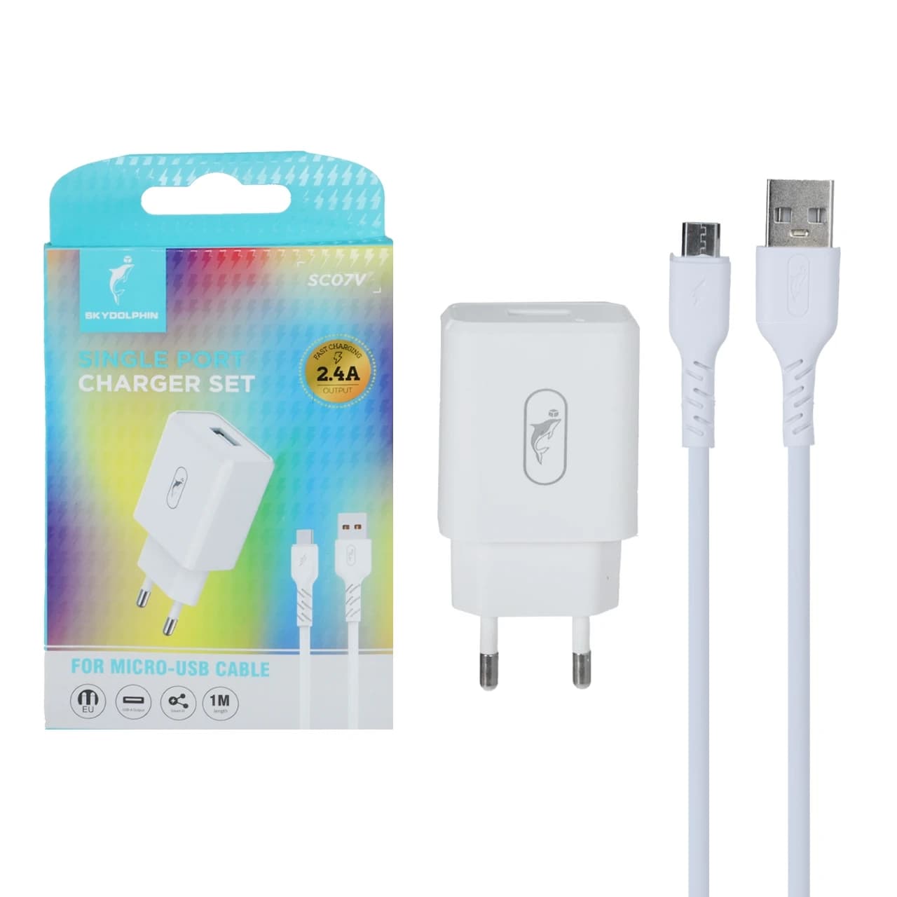 شارژر دیواری فست تک پورت Sky Dolphin مدل SC07V 12W به همراه کابل شارژ اندروید – سفید – TCO