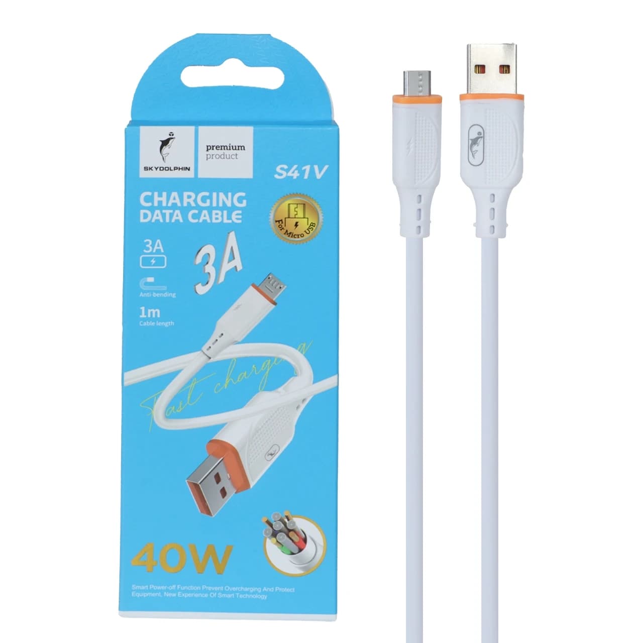 کابل شارژ فست اندروید Sky Dolphin مدل S41V – سفید – TCO