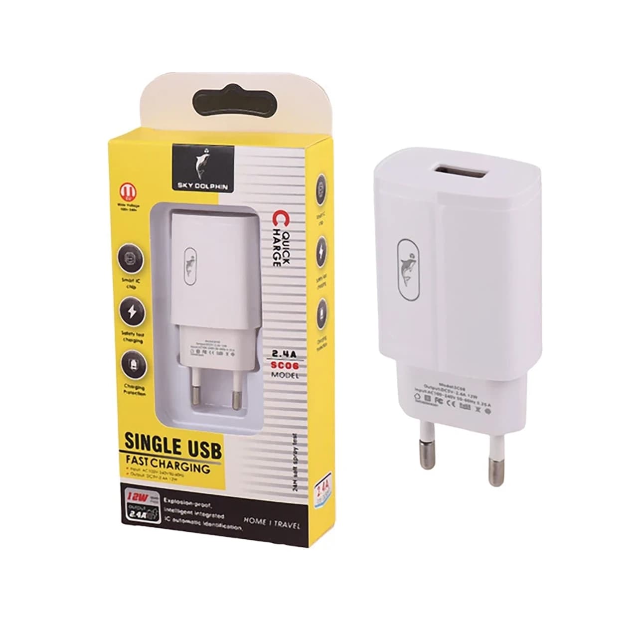 شارژر دیواری فست تک پورت Sky Dolphin مدل SC06 12W – سفید – TCO