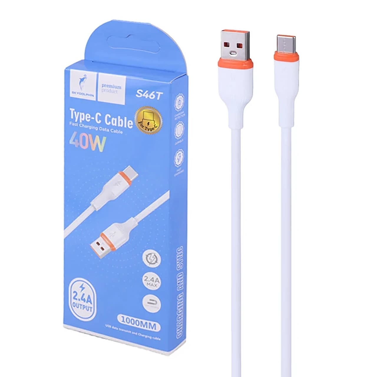 کابل شارژ فست Sky Dolphin Type-C مدل S46T – سفید – TCO