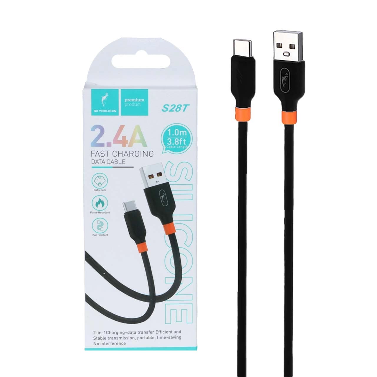 کابل شارژ فست Sky Dolphin Type-C مدل S28T – مشکی – TCO