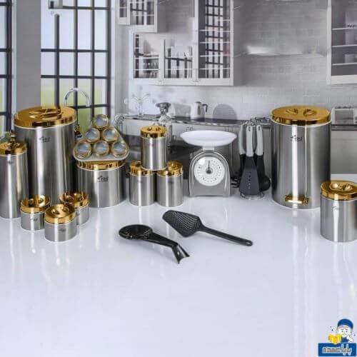 سرویس 28 پارچه استیل 620 تیتیل مدل درب طلایی