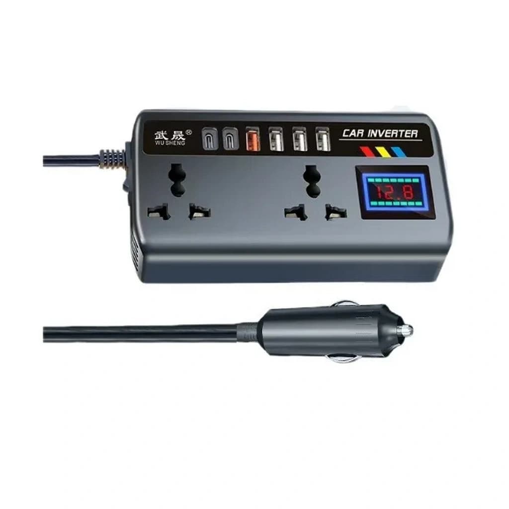 اینورتر خودرو 200 وات 12/24V به 220V با 3 USB، Type-C و شارژ سریع QC3.0
