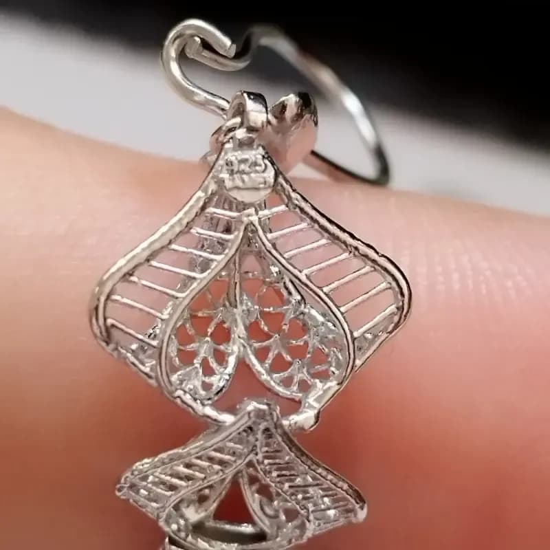 گوشواره نقره آویز زنانه عیار 925 روکش طلا سفید بزرگ — تصویر ۷