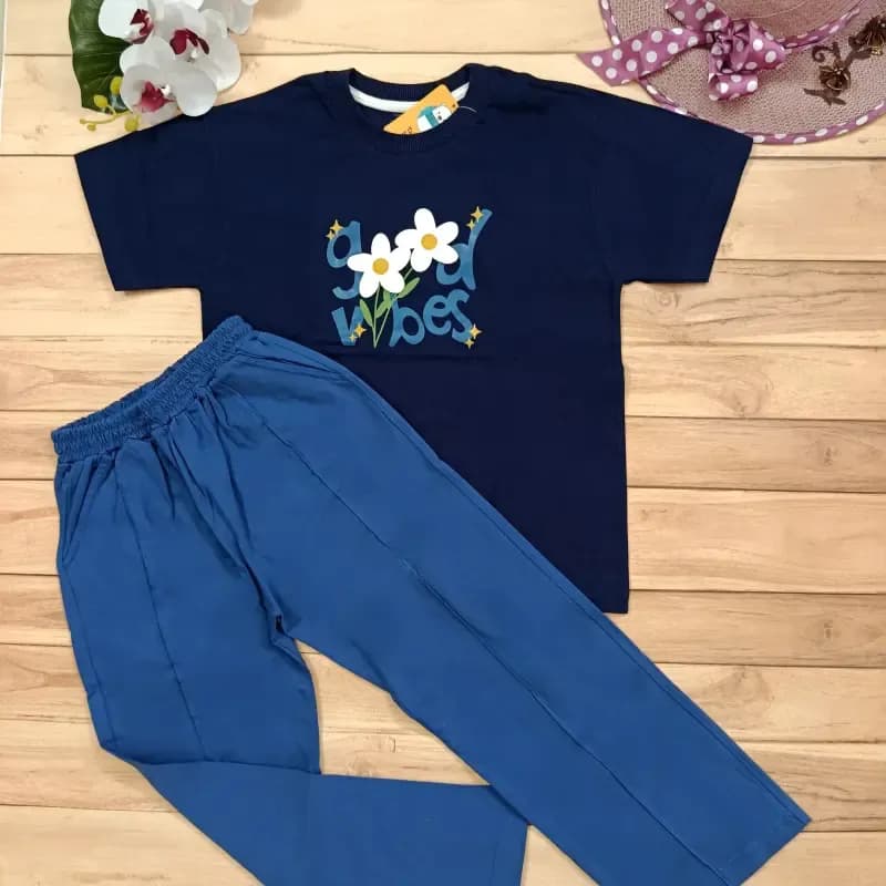 ست تیشرت و شلوار نخ پنبه لش مدل Flower سایز 55 تا 65 — تصویر ۵